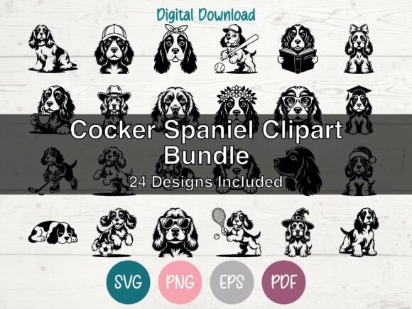 Download Cocker Spaniel Dog SVG Clipart Bundle - Dog Collection