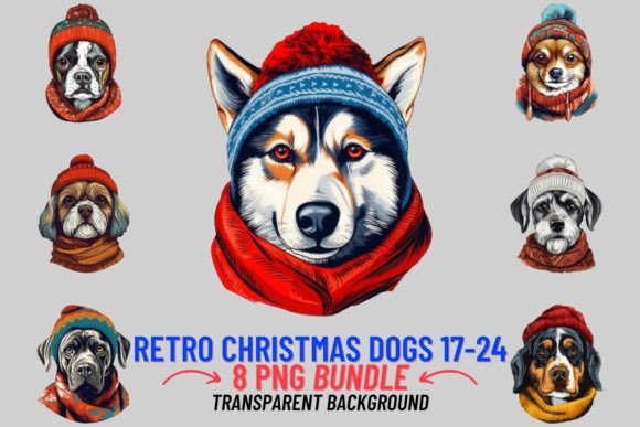 Download Retro Christmas Dogs Sublimation 17-24 - Dog Collection