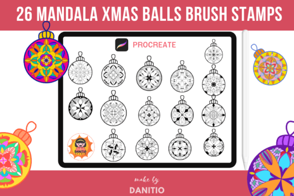 Download 26 Mandala Xmas Balls Brush Stamps - Mandala Collection