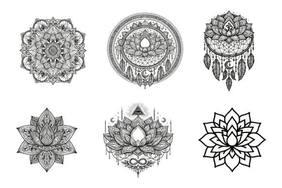 Download Sacred Lotus Mandala Line Art Bundle PNG - Mandala Collection