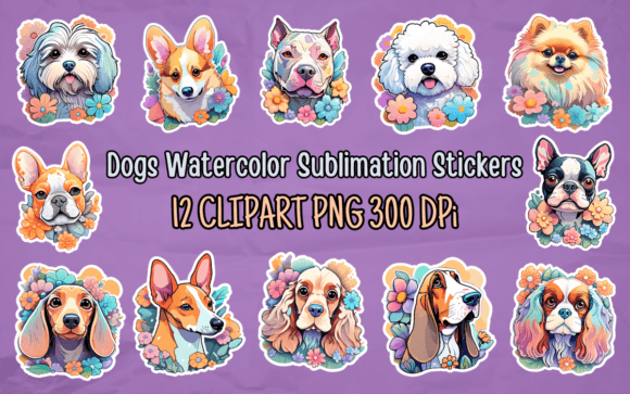 Download Dogs Watercolor Sublimation Stickers - Dog Collection
